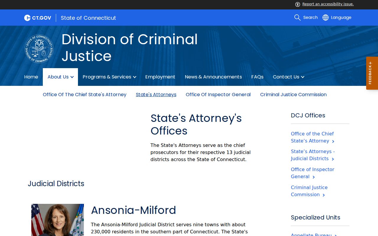 Connecticut Division of Criminal Justice State's Attorneys directory