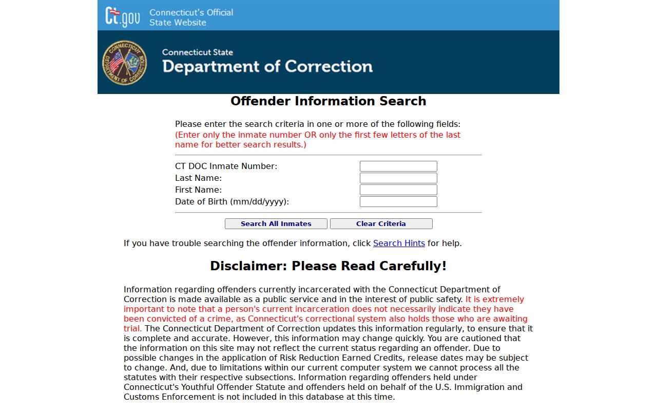 Fairfield County inmate records CT DOC inmate information search