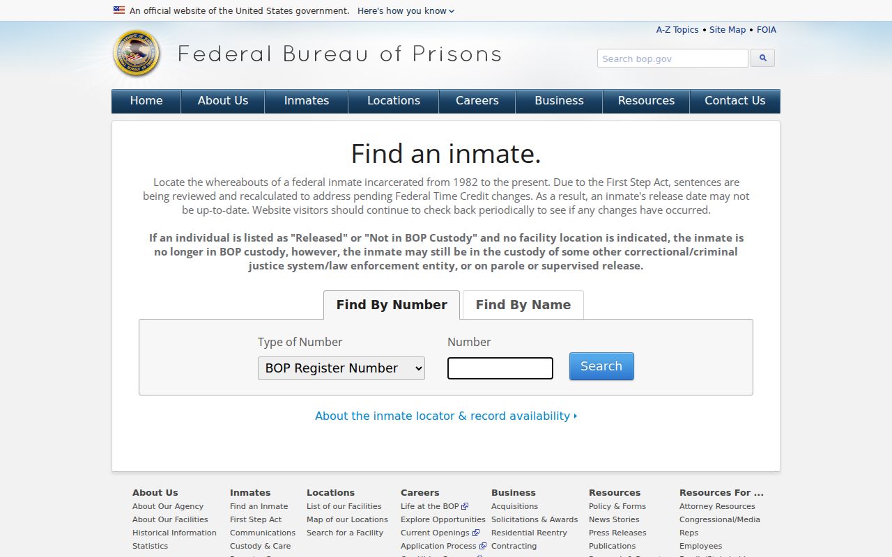 Fairfield County inmate records federal BOP inmate locator
