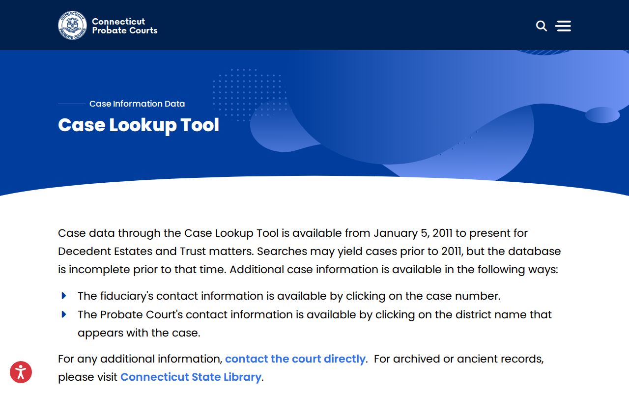 Fairfield County probate records case lookup page