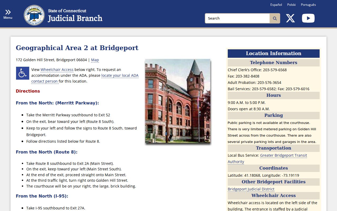 Fairfield County Superior Court Bridgeport G.A. 2 records location