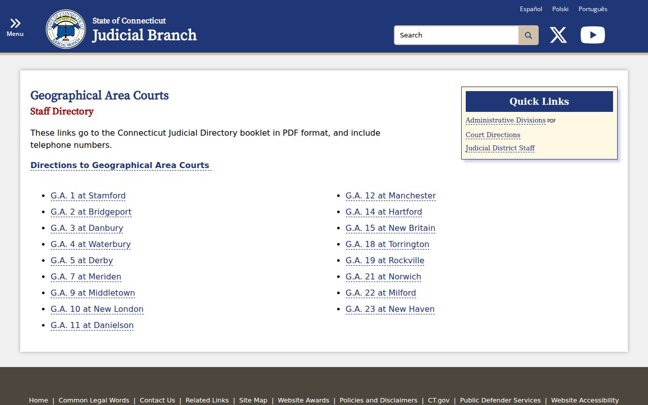 Fairfield County Superior Court geographical area records directory