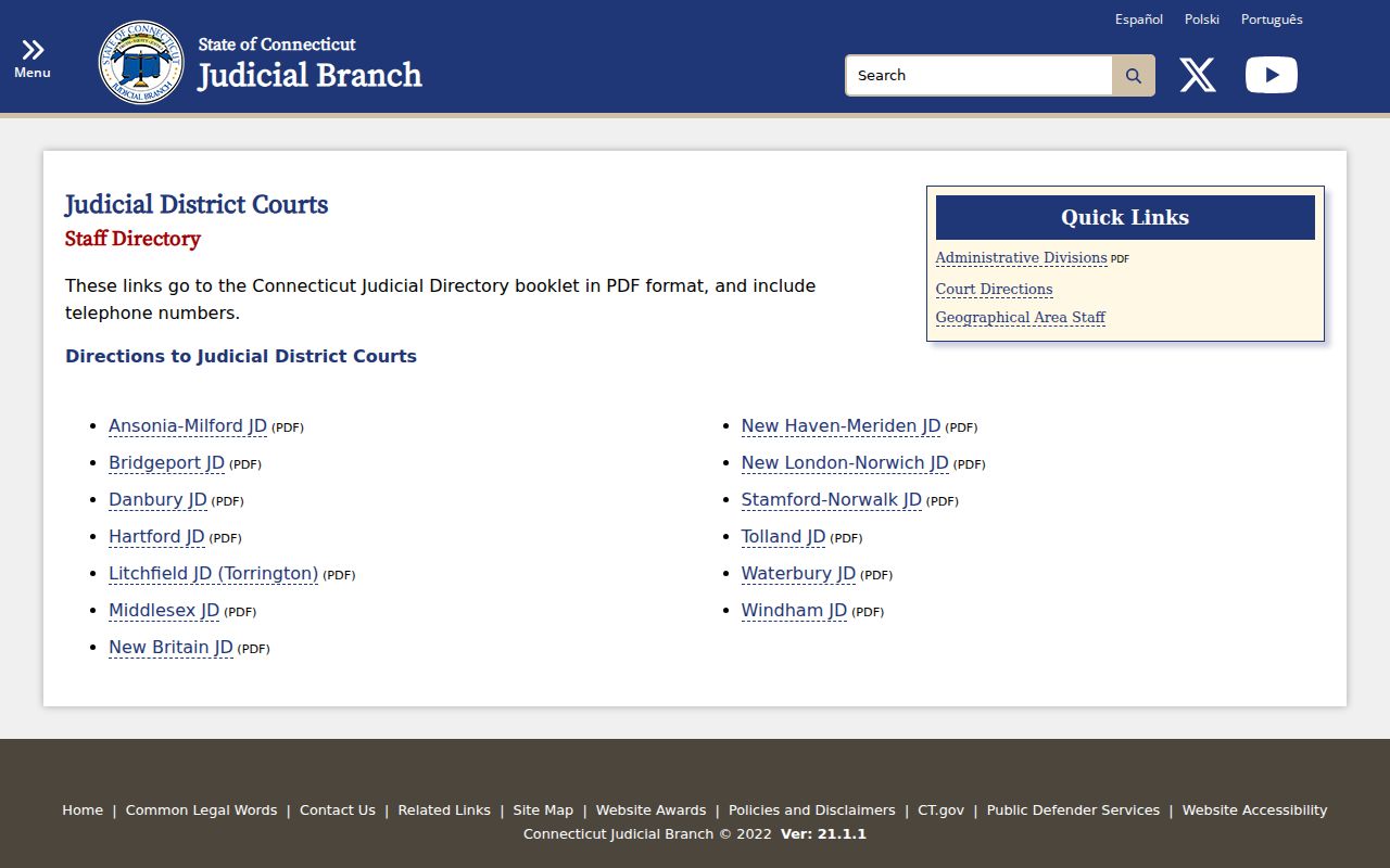 Fairfield County Superior Court judicial district directory records