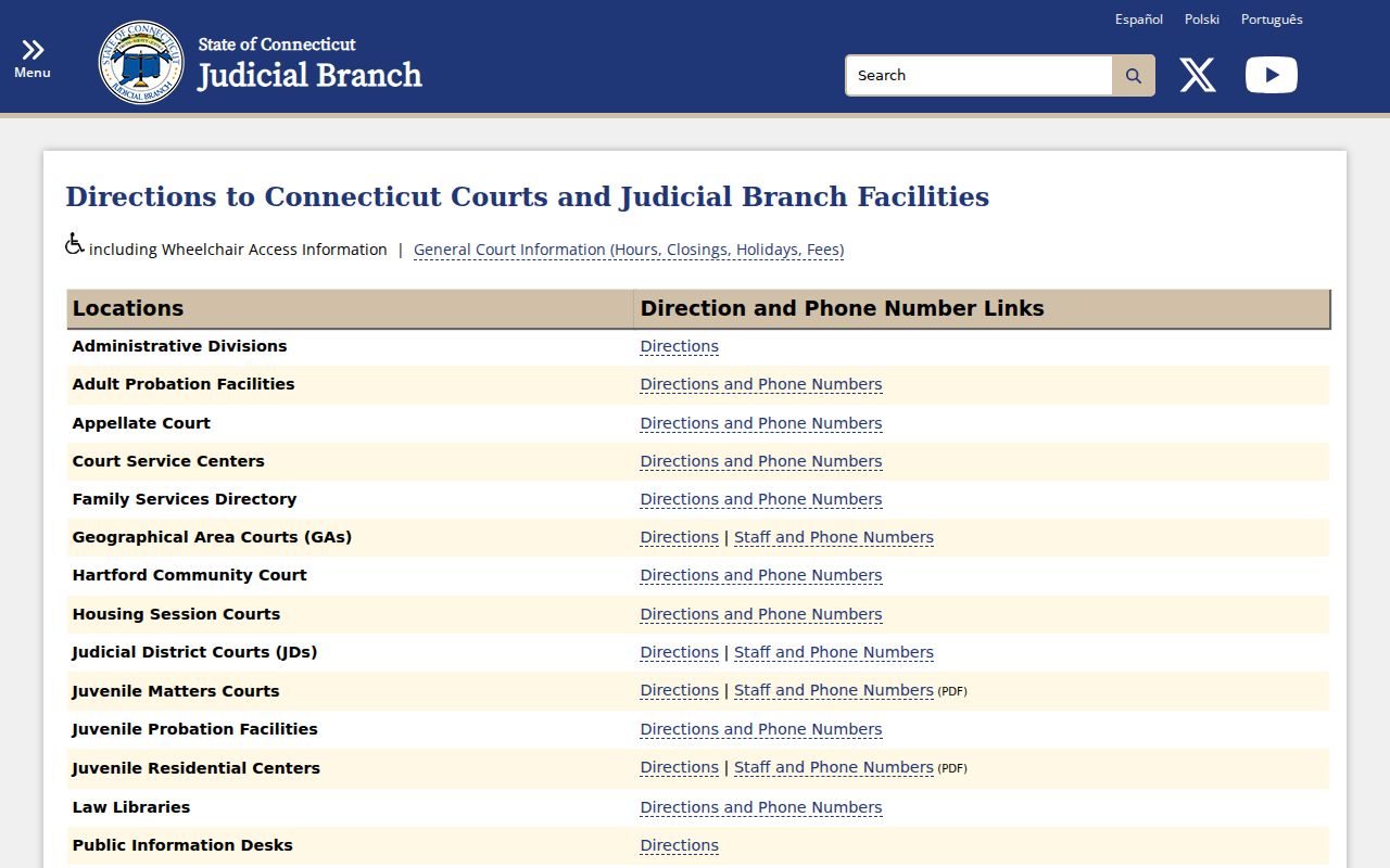 Fairfield County Superior Court statewide court directions records