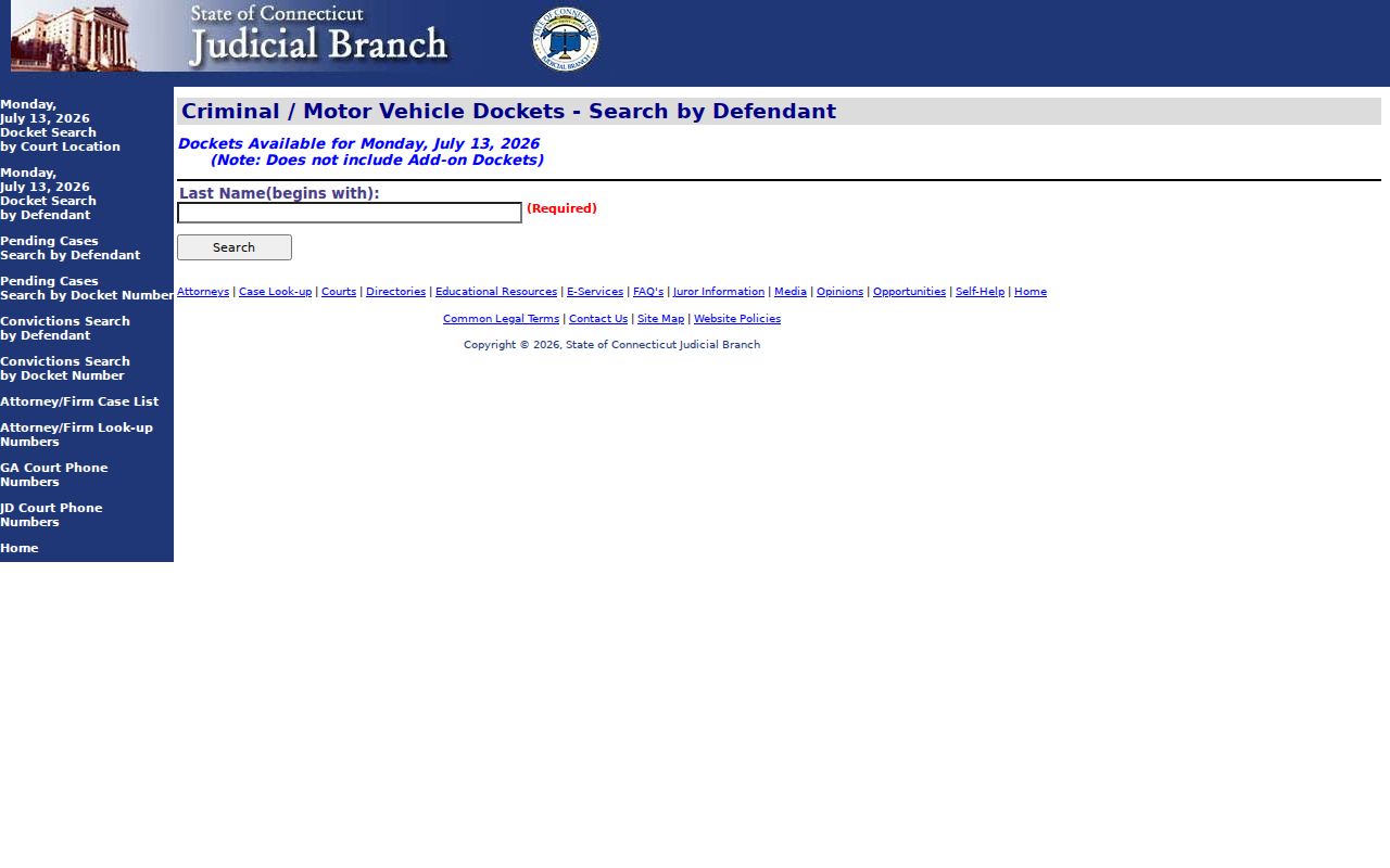Fairfield County warrant records criminal daily docket by defendant