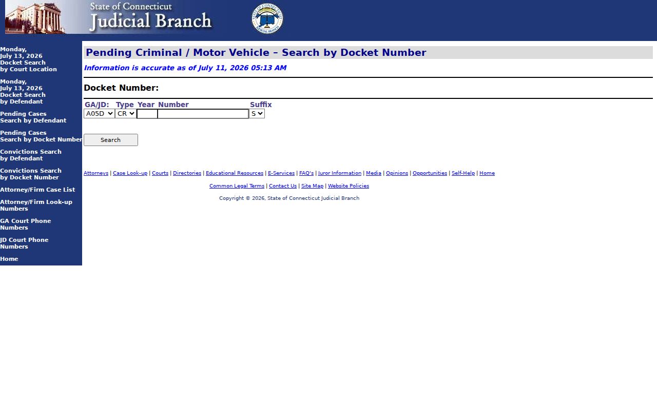 Fairfield County warrant records pending criminal docket number lookup