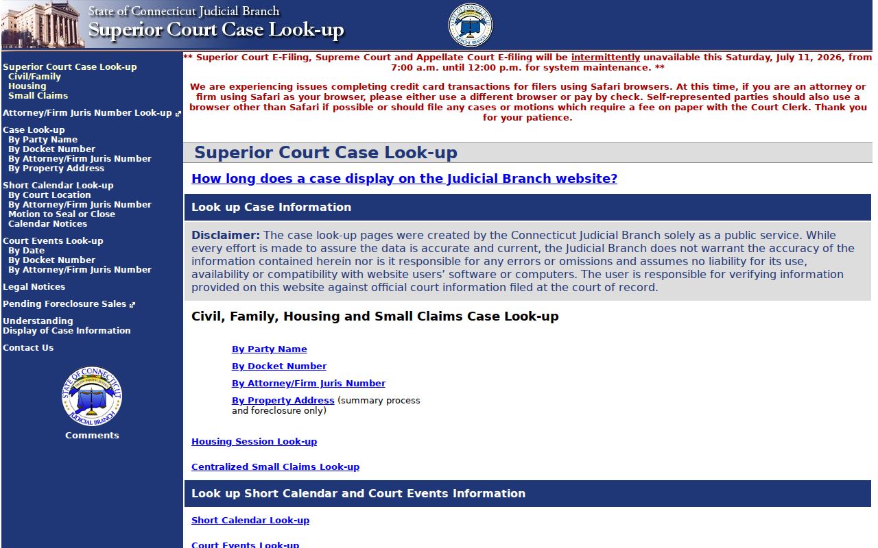 Fairfield County Superior Court records civil and family lookup